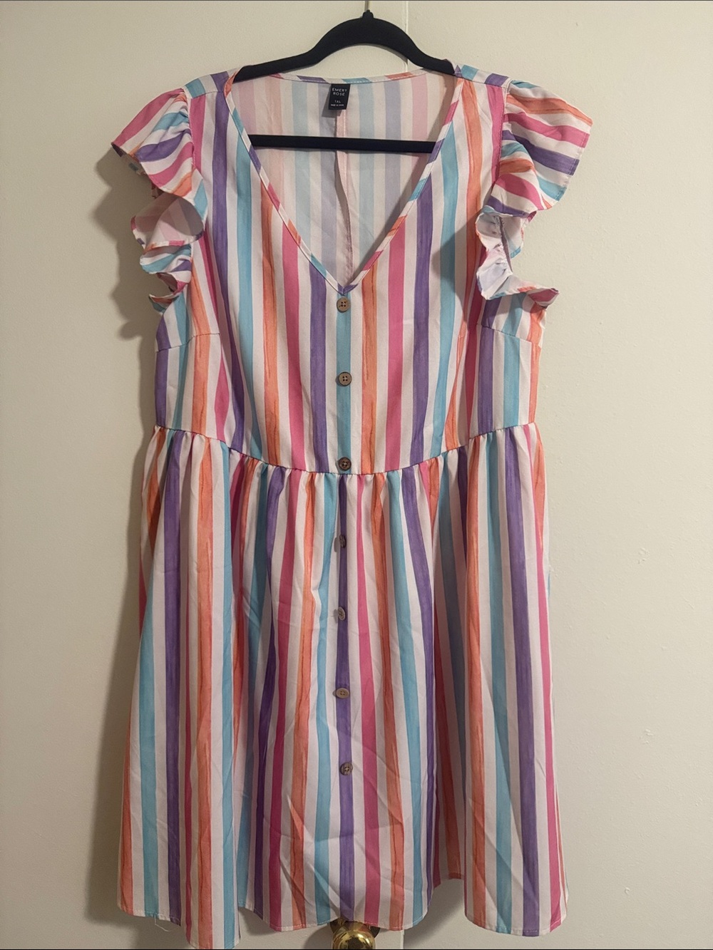 Striped Midi Dress with Ruffle Sleeves